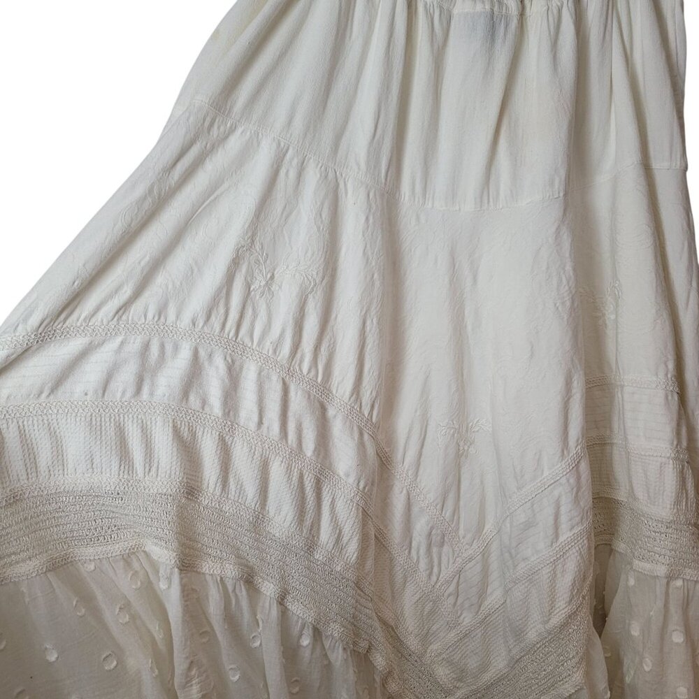 L'POGEE Bohemian White Maxi Skirt With Eyelet Detail & Crochet Layers Tie - Picture 12 of 14